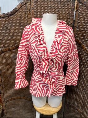 3 Sisters jacket dress pink zebra ruffle small